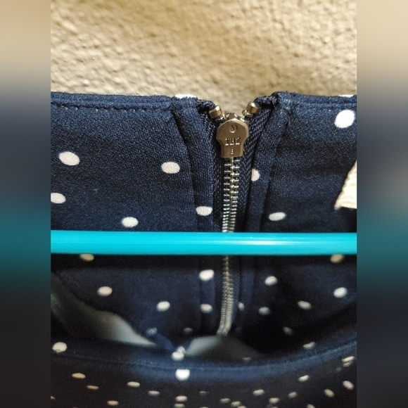 Navy Blue White Pokadot Dressy Zip Up Shirt - Picture 4 of 16